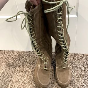 Brown leather lace up boots